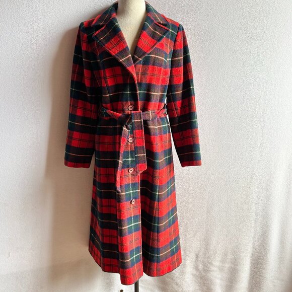 Red Plaid Wool Pendleton Coat - Picture 1 of 10